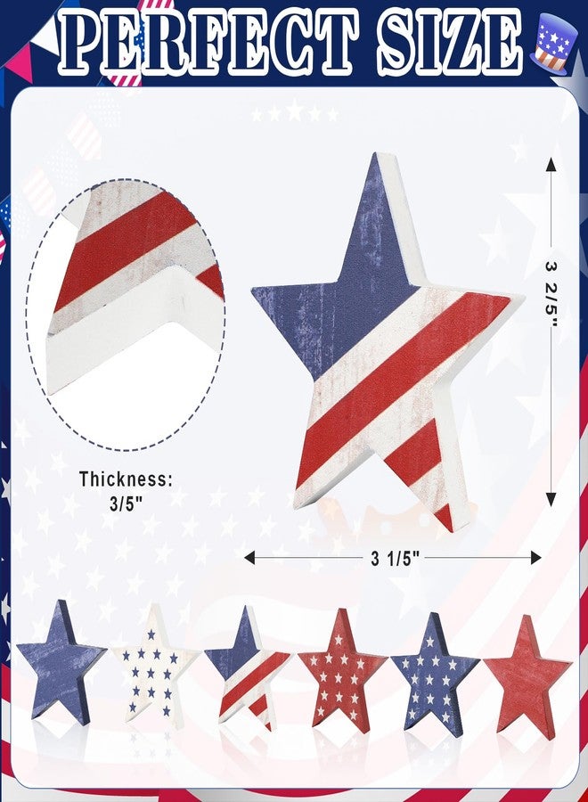 COCHIE 4th of July Decorations Wooden Star Set of 6, Labor Day Decor, Patriotic Memorial Day Tiered Tray Decor, Red White and Blue Veterans Day Decorations for Home Office Table Shelf (Vintage) - Image 2